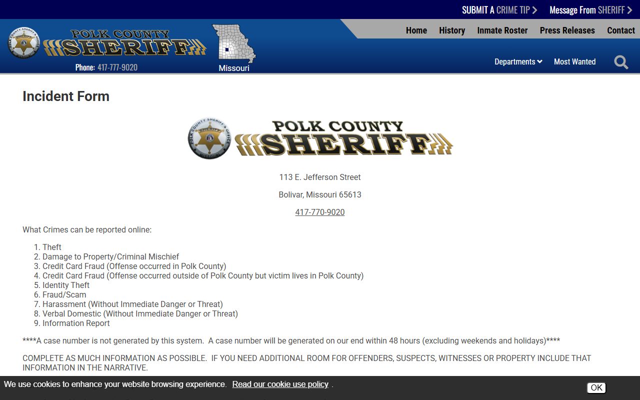 Polk County arrest records incident report form
