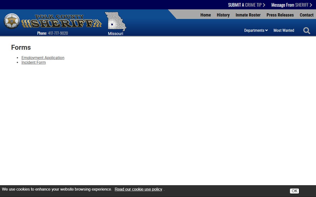 Polk County arrest records sheriff forms page