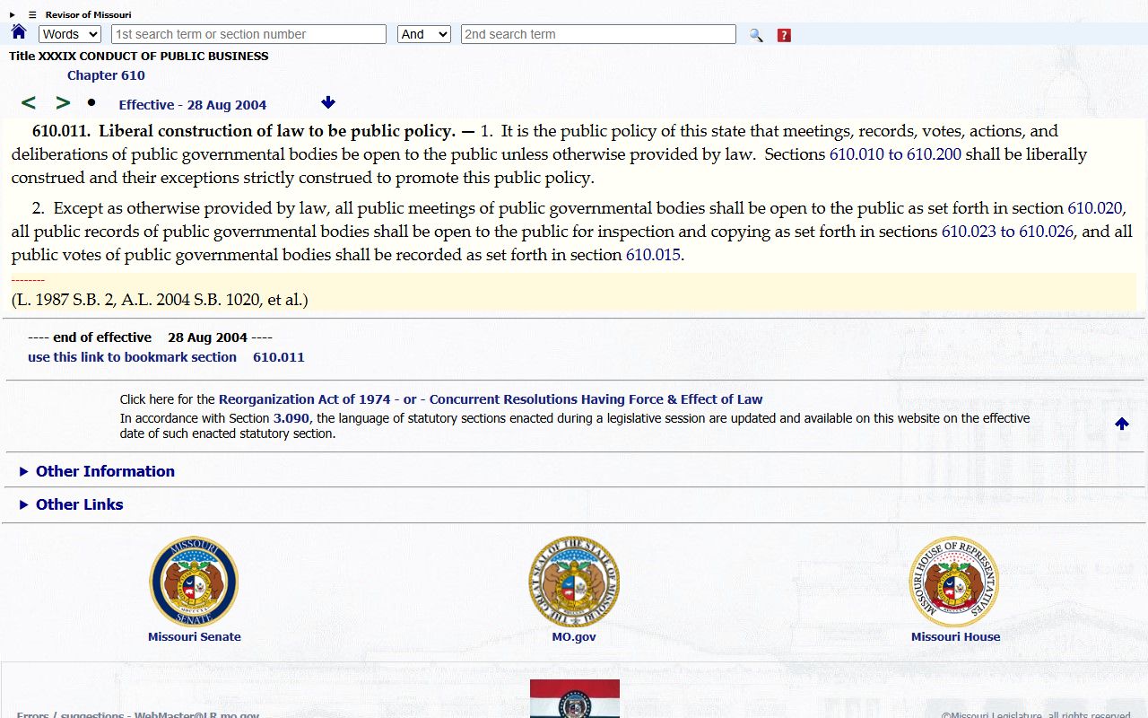 Polk County court records Missouri open records policy RSMo 610.011