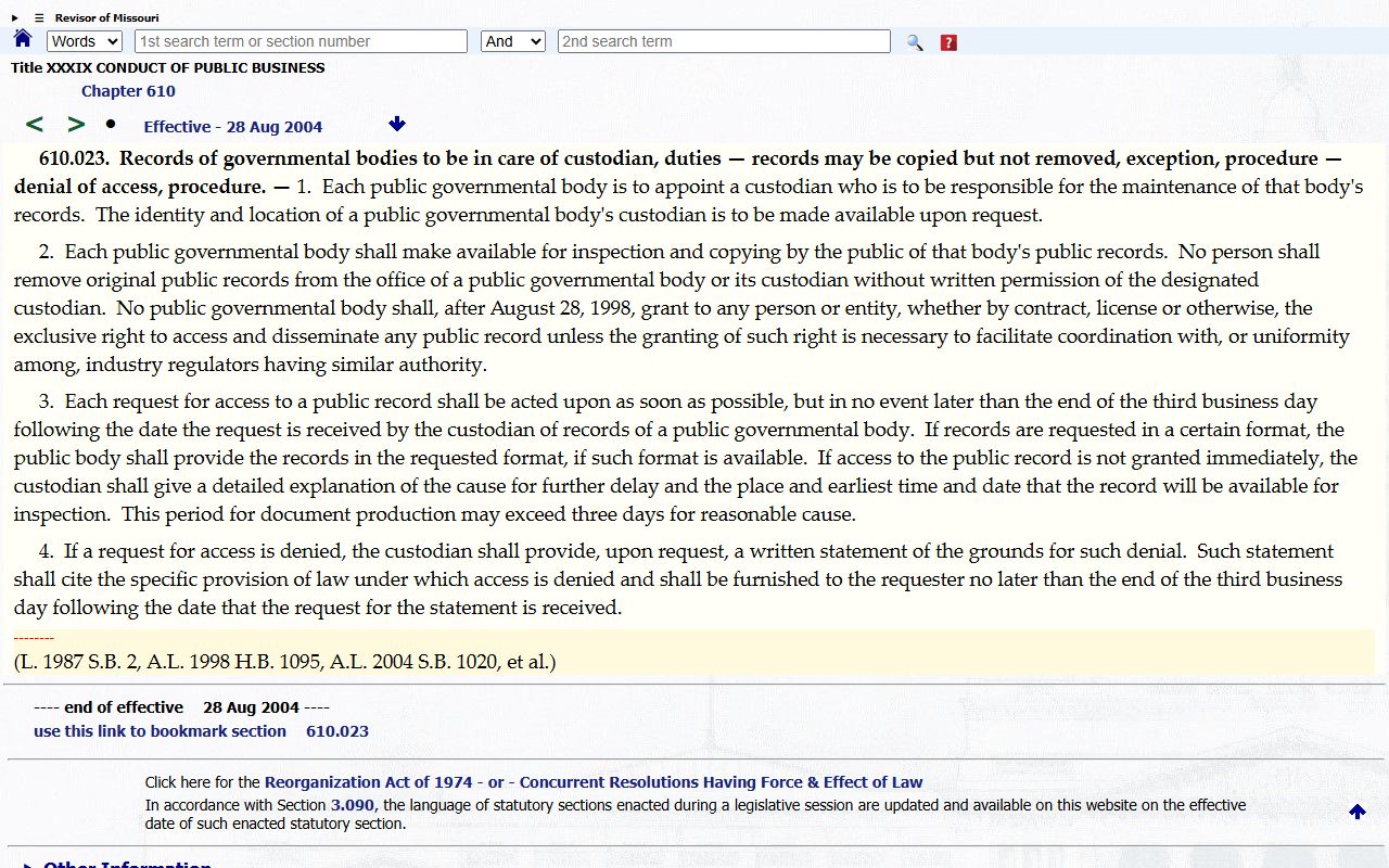 Polk County court records custodian response rule RSMo 610.023