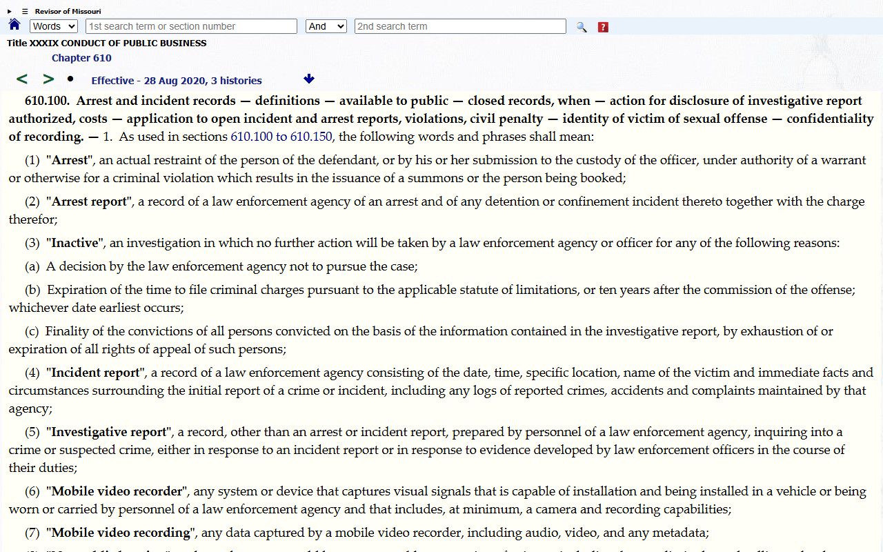Polk County court records arrest and incident record limits RSMo 610.100
