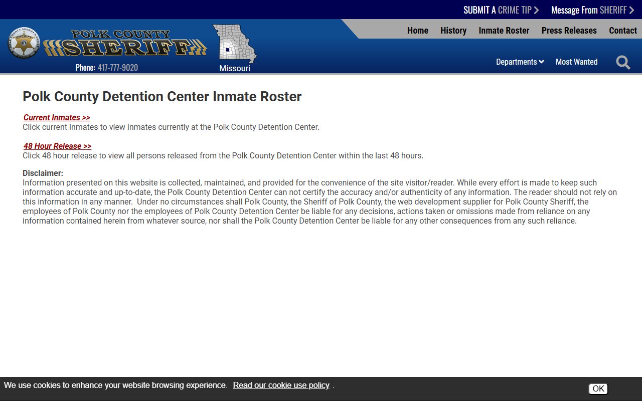 Polk County inmate search detention center roster choice page