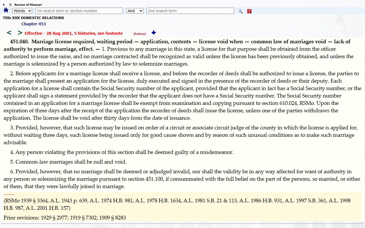 Polk County marriage records current Missouri Revisor marriage license page