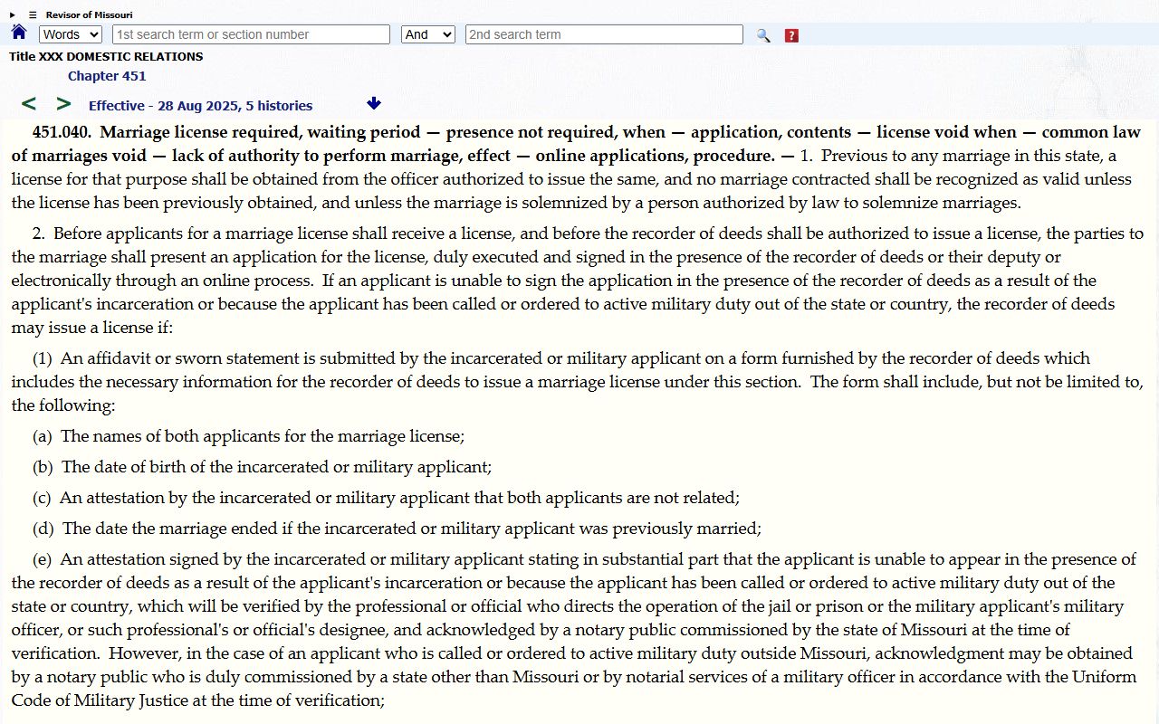 Polk County marriage records Missouri marriage license statute