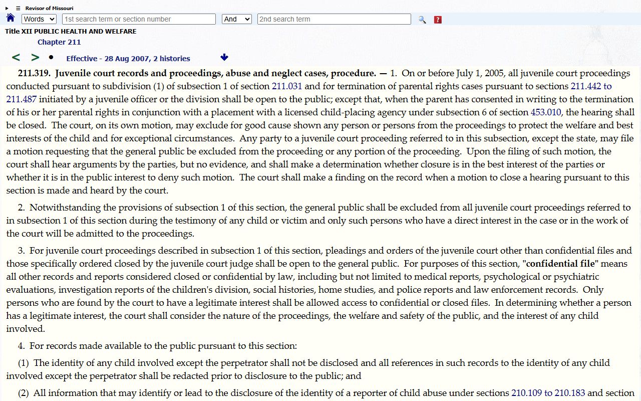 Polk County probate records Missouri juvenile file access statute